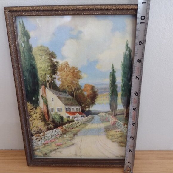 VtgGold Wooden Framed A Garden Spot Arthur Deforest Print Country Scene 8x11 - Picture 7 of 8